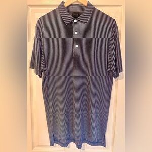 Dunning Golf Navy & Light Pink Striped Performance Polo Shirt Men’s Medium